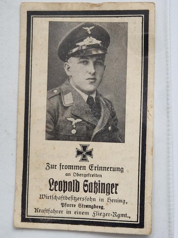 German Ww2 Death Card