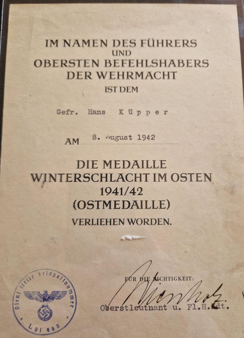 Russian Front Medal Award Citation