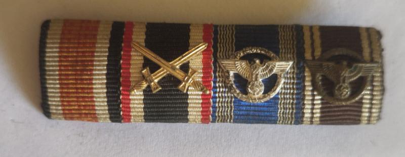 Iron Cross 2nd Class 1939 War Merit and 2 Political Long Service Awards Ribbon Bar
